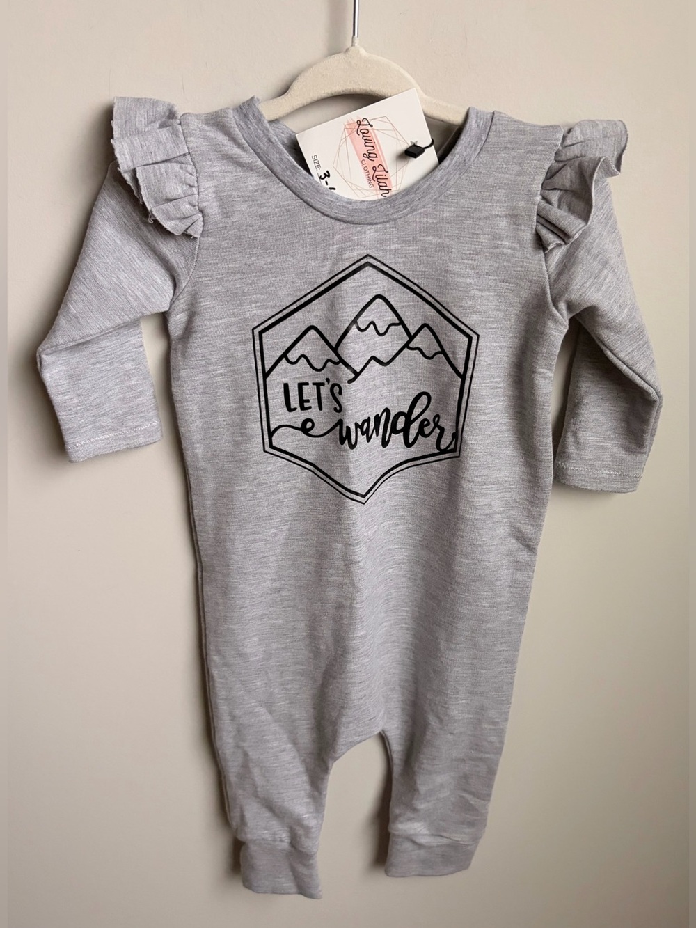 Gray "Let's Wander" Ruffle-Sleeve One-Piece for Kids